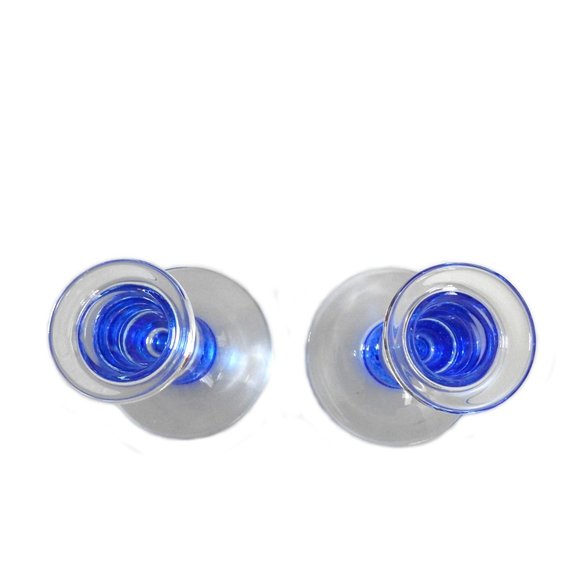 Vintage Clear and Cobalt Blue Glass Candlestick Holders Set of 2 - Picture 3 of 4